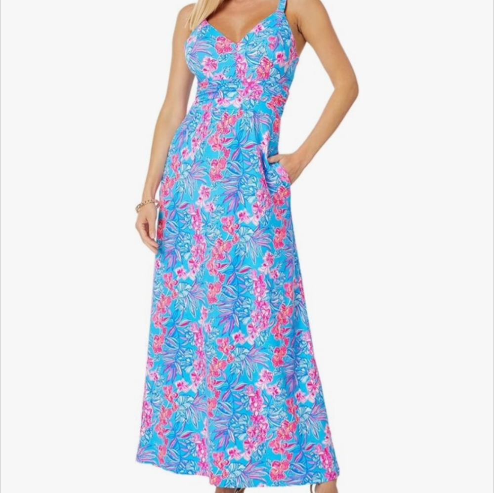 NWT Lilly Pulitzer Blake Maxi Dress in Cumulus Blue Orchid Oasis Sz 12